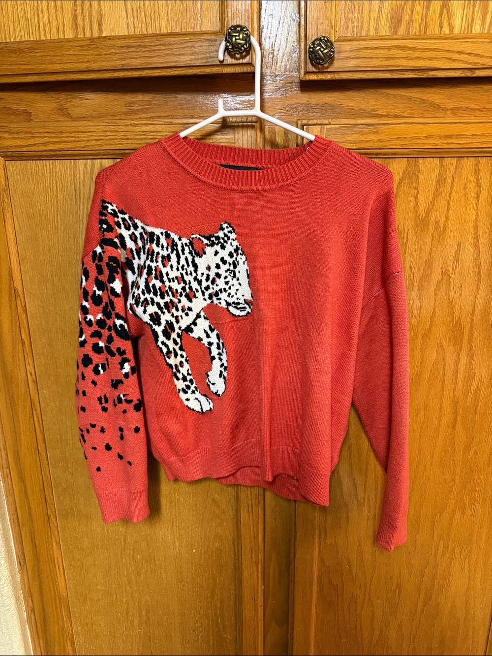 MINKPINK Coral Red Leopard Graphic Crewneck Sweater